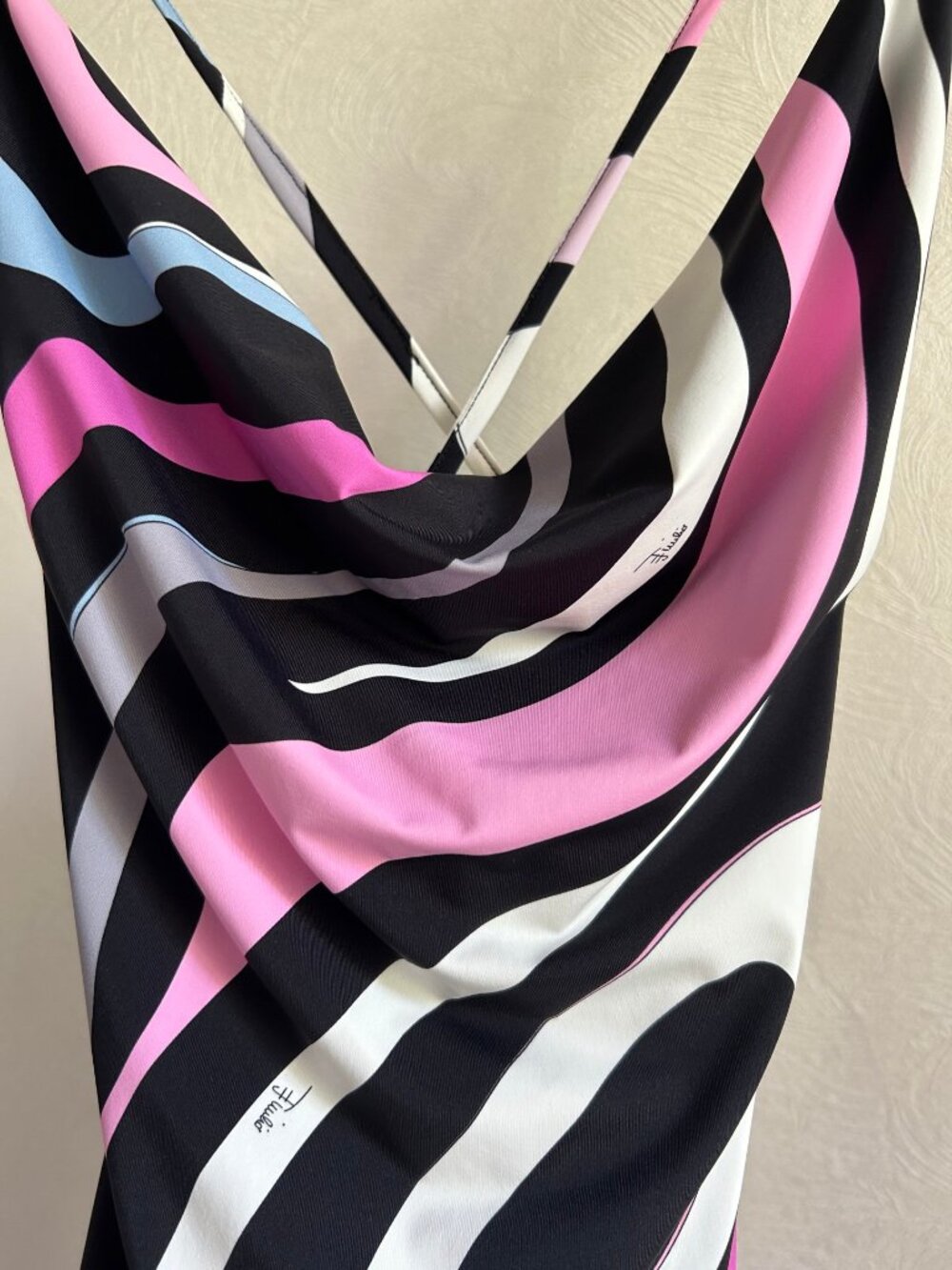 Emilio Pucci Swirl Print Cowl Cross Back Mini Slip Dress - Picture 7 of 9
